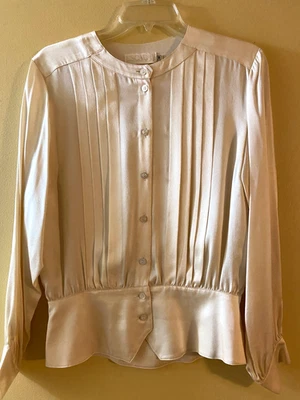 BLUSA DE SEDA VINTAGE ESCADA EN MARFIL ESTILO PEPLUM PLISADA FRONTAL 38 S ALEMANIA OCCIDENTAL Foto 1 de 4