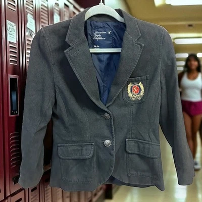 American Eagle Navy Blue Schoolgirl Lined Tailored Academia Blazer Size M - Image 1 of 4