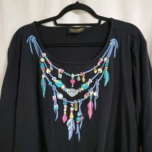 Bob Mackie Wearable Art Embroidered Top Vtg *No Size Tag 3XL 4XL Native Feather - Picture 1 of 7