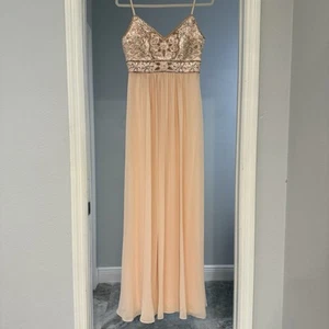 SUE WONG Nocturne Beaded Sequin Bodice Formal Maxi Dress Size 6 Pale Peach - Picture 1 of 9