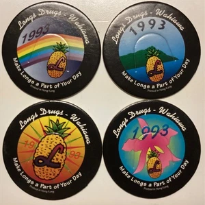 Juego de 4 gorras de leche POG vintage Long’s Drugs Wahiawa Hawaii piña 1993 NUEVO - Imagen 1 de 2