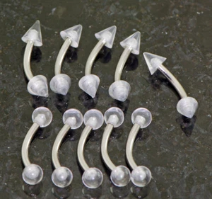 10 Pc 16g 5/16" Clear Acrylic Mixed Spikes & Balls Curve Barbells Eyebrow Rings - Picture 1 of 1