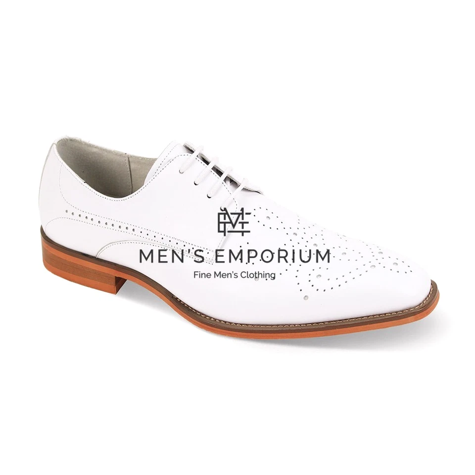 NUEVO Giovanni Hombres Moda Zapatos de Vestir Puntera Medallón Cuero Genuino Con Cordones Blanco Foto 1 de 1