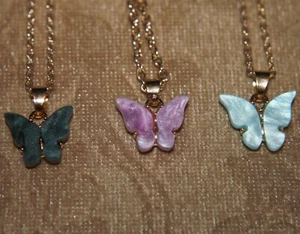 casual cocktail dandelion butterfly rose gold silver plate 19" necklace pendant - Picture 1 of 22