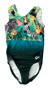 GK Elite LEOTARD Gymnastics Dance GREEN w/ Zoo Animals Size Child Medium CM - Picture 1 of 3