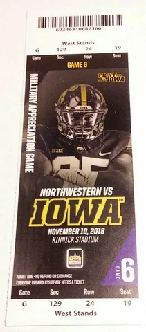 2018 Iowa Hawkeyes Northwestern Wildcats Football Full Ticket Stub Cover