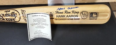 Bate autografiado de béisbol Hank Aaron Louisville Slugger MLB #253 de 755 como nuevo Foto 1 de 4