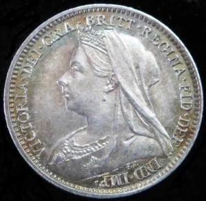 1896 SILVER GREAT BRITAIN 3 PENCE QUEEN VICTORIA MINT STATE COIN - Picture 1 of 2