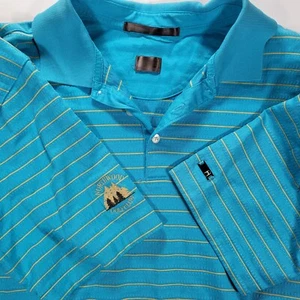 Nike Fit Dry Tiger Woods Herren mittelblau gelb gestreift Polo Golfplatz Logo - Bild 1 von 10