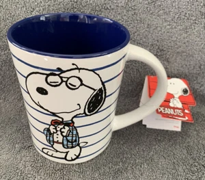 Peanuts "Sporty" Snoopy Gibson 17 once Tazza da caffè in ceramica a righe blu nuova - Foto 1 di 6