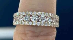 Real Moissanite 3Ct Round Cut Half Eternity Wedding Band 14K Yellow Gold Plated - Picture 1 of 8
