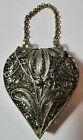 ANTIQUE MINI FILIGREE HEART SHAPE STERLING SILVER PURSE WITH CHAIN FREE SHIPPING