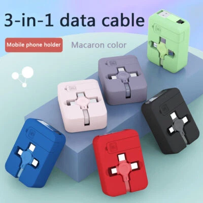Cable cargador múltiple 3 en 1 retráctil cable de carga rápida rollo línea micro USB - Imagen 1 de 4