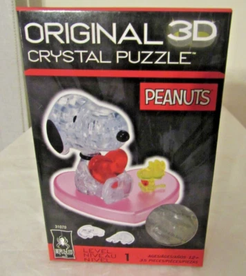 New - BePuzzled 3D Crystal Puzzle - Peanuts Snoopy Heart: 35 Pcs - Ages 12+ NEW - Image 1 of 3