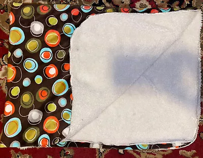 BANANAFISH Brown Cream Sherpa Baby Blanket Circles Dots Orange Green Aqua 40”x30 - Image 1 of 4