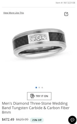 Anillo de diamantes para hombre - banda de carburo de tungsteno y fibra de carbono Foto 1 de 3