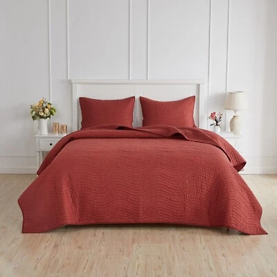 3-Piece Bedspread Coverlet Quilt Bed Set Hand-Stitched Velvet Quilt Set - Image 1 of 2