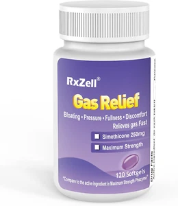 Gas Relief, Maximum Strength Simethicone 250Mg, 120 Softgels - anti Flatulence R - Picture 1 of 12