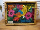 Vintage HandCrafted Decoupaged Mola Bamboo Tray Made in Panama Canal Rain Forest