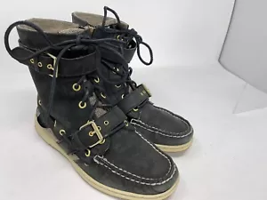 Sperry Top-Sider #9309246 schwarze Damen-Schnürstiefel aus Leder mit doppelter Schnalle Größe 7,5 - Bild 1 von 10