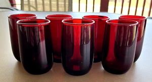 Anchor Hocking Roly Poly Royal Ruby Red 5 oz Juice Glass 3 1/2" Tall Set of 7 - Picture 1 of 12