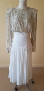 Vintage 80's George Gross white silk beaded wedding cocktail party dress sz 12 - Picture 1 of 19
