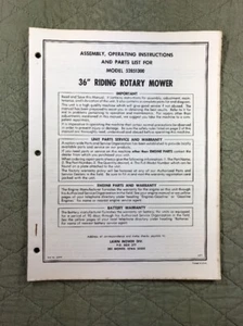 AMF 36" RIDING ROTARY MOWER ASSEMBLY OPERATING INSTR & PARTS LIST MODEL 52851300 - Picture 1 of 7