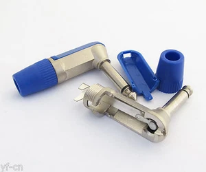 1pc Right Angle 1/4" 6.35mm TS Mono Audio Plug Metal + Blue Plastic Connector - Picture 1 of 3