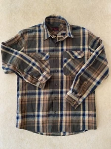 Camisa de franela pesada Five Brother para hombre mediana trabajo algodón verde a cuadros abotonada - Imagen 1 de 9