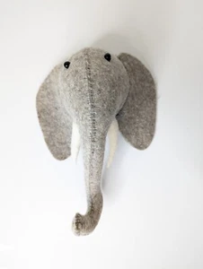 Fiona Walker Felt Elephant Head with Tusks Wall Décor for Nursery Child’s Room - Picture 1 of 7