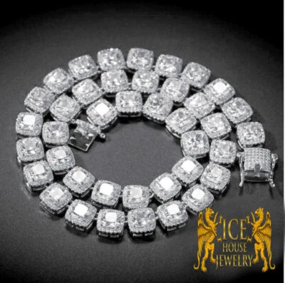 Cadena personalizada con racimo de flores de cubo de hielo de 5 mm tono oro blanco eslabones cuadrados de 20 ~ 22 pulgadas Foto 1 de 2