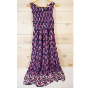 Lucky Brand Women's size S Maxi Dress Smocked Sleeveless Boho Print Navy Magenta - Picture 1 of 8