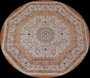 Light Blue Floral Heriz Serapi Oriental Octagon Rug 6'x6' Handmade Wool Carpet - Picture 1 of 12