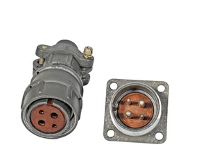 F22mm 4PIN Militär UdSSR.SET STECKER + BUCHSE, KREISSTECKER VERSILBERT NOS - Bild 1 von 4