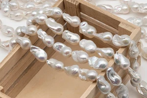 13-15mm x18-22mm Baroque Pearl in Full Strand, Large White Freshwater Pearl for - Picture 1 of 14