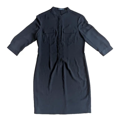 Vestido túnica negro midi Tahari para mujer 6 botones ocultos manga 3/4 ilusión Foto 1 de 4