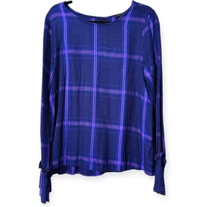Anthropologie Sanctuary sz large heartbreaker Plaid Top Purple blue Long Sleeve - Picture 1 of 14