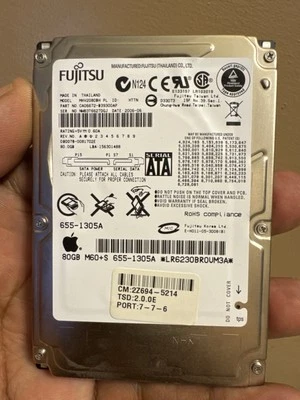 Fujitsu 80GB 2.5” SATA Hard Drive MHV2080BH Apple MacBook OEM 655-1305A 2006 - Image 1 of 4