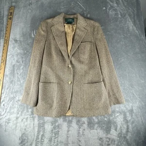 Lauren Ralph Lauren Herringbone Blazer Womens 4 Brown Silk Elegant Classy Coat - Picture 1 of 13