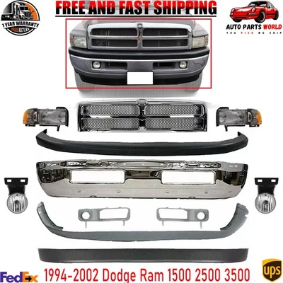 NUEVO Kit de parachoques delantero cromado y faros para Dodge Ram 1500 2500 3500 1994-2002 Foto 1 de 4
