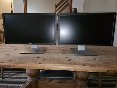 2 x DELL P2014HT 20 Inch LED backlit LCD Monitors with stands & power cables - Image 1 of 4