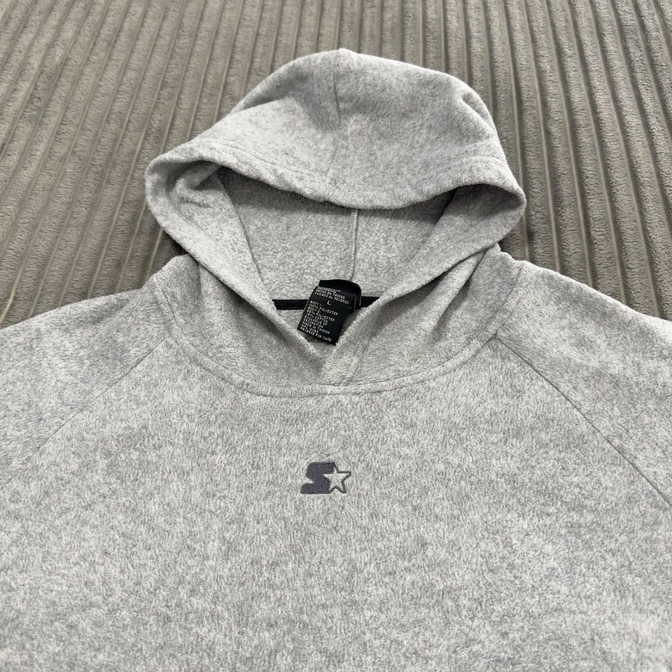 Y2K Starter Hoodie Mens L Gray Fleece Pullover VTG Boxy Oversized Retro Logo - Image 1 of 4