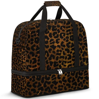 Bolsas de lona de viaje grandes de fin de semana con estampado de leopardo de piel dorada para... Foto 1 de 4