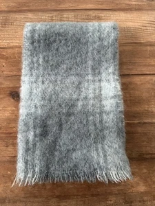 Vintage Donegal Design Mohair Schal Wolle blau kariert 8" x 50" Fransen - Bild 1 von 8
