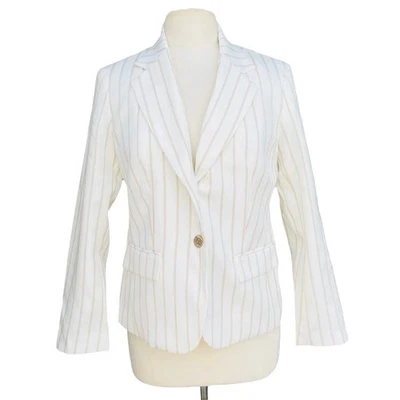 Однобортный блейзер ANNE KLEIN женский размер XS цвет слоновой кости в полоску карьерная куртка - Изображение 1 из 3