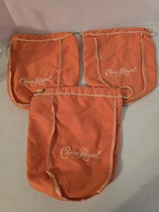 Crown Royal Whiskey Sacchetti di Panno Pesca/Arancione Copribottiglie SET DI 3 Grandi - Foto 1 di 4