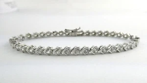 Sterling Silver White Crystal Tennis Bracelet 925 7 Inch Length 8.2 Grams - Picture 1 of 14