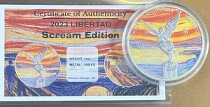2023 1 oz .999 argento fine Libertad edizione urlo colorato conio di soli 199 - Foto 1 di 6