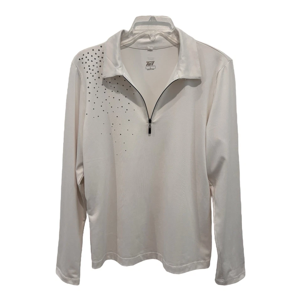 Top de golf Tail para mujer grande blanco con tachuelas 1/4 cremallera pulóver ropa deportiva tenis Foto 1 de 4
