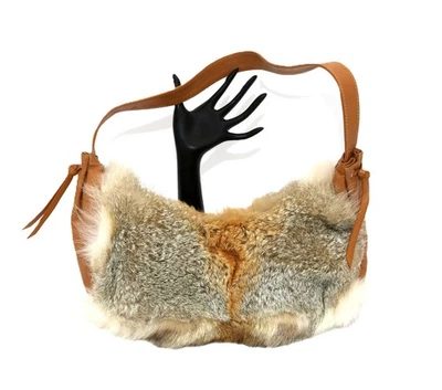 Винтажный - PAOLO MASI - Fox меха и желтовато-коричневый кожаная сумка - Изображение 1 из 4